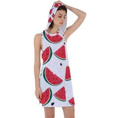 Watermelon Seamless Pattern Racer Back Hoodie Dress by Jancukart