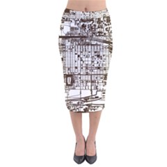 Antique Oriental Town Map  Velvet Midi Pencil Skirt by ConteMonfrey