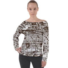 Antique Oriental Town Map  Off Shoulder Long Sleeve Velour Top by ConteMonfrey