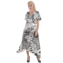 Antique Mapa Mundi Revisited Cross Front Sharkbite Hem Maxi Dress by ConteMonfrey
