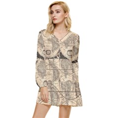 World Map - Nova Delineatio Totius Orbis Terrarum -  1659-1733 Tiered Long Sleeve Mini Dress by ConteMonfrey