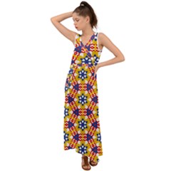 Wavey Shapes Pattern                                                                V-neck Chiffon Maxi Dress by LalyLauraFLM