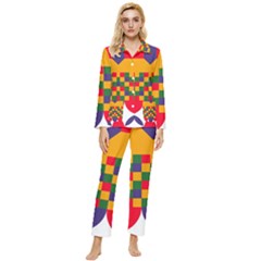 Red Flowers And Colorful Squares                                                                Womens  Long Sleeve Pocket Pajamas Set by LalyLauraFLM