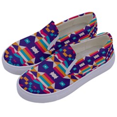 Pastel Shapes Rows On A Purple Background                                                                  Kids  Canvas Slip Ons by LalyLauraFLM