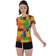 Retro Colors Puzzle Pieces                                                                        Back Circle Cutout Sports Tee by LalyLauraFLM