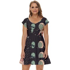 Space Pattern Cartoon Short Sleeve Tiered Mini Dress by Jancukart