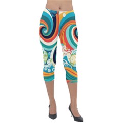 Wave Waves Ocean Sea Abstract Whimsical Lightweight Velour Capri Leggings  by Jancukart