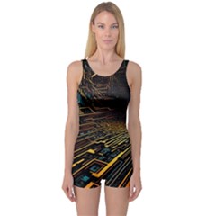 Data Technology Coding Pattern One Piece Boyleg Swimsuit by Jancukart