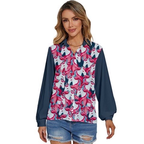 Pink Unicorn Women s Long Sleeve Button Down Shirt by walala