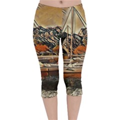 Art Boats Garda, Italy  Velvet Capri Leggings  by ConteMonfrey