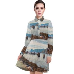 Ducks On Gardasee Long Sleeve Chiffon Shirt Dress by ConteMonfrey