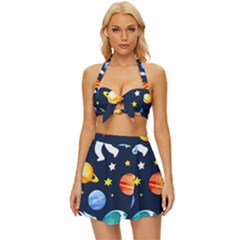 Space Galaxy Seamless Background Vintage Style Bikini Top And Skirt Set  by Jancukart