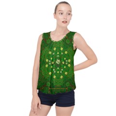 Lotus Bloom In Gold And A Green Peaceful Surrounding Environment Bubble Hem Chiffon Tank Top by pepitasart