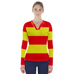 Aust Agder Flag V-neck Long Sleeve Top by tony4urban