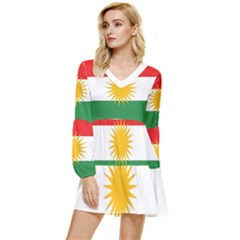 Kurdistan Flag Tiered Long Sleeve Mini Dress by tony4urban