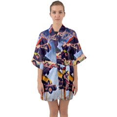 Berwyn Car Kebob Half Sleeve Satin Kimono  by StarvingArtisan