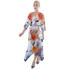 Daisy Painting  Quarter Sleeve Wrap Front Maxi Dress by StarvingArtisan