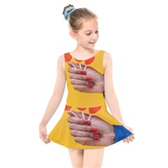 Valentine Day Lolly Candy Heart Kids  Skater Dress Swimsuit by artworkshop