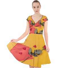 Valentine Day Heart Flower Gift Cap Sleeve Front Wrap Midi Dress by artworkshop