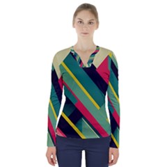 Pattern Abstract Geometric Design V-neck Long Sleeve Top by danenraven