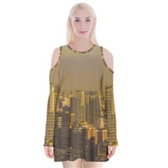 Buenos Aires City Aerial View002 Velvet Long Sleeve Shoulder Cutout Dress by dflcprintsclothing