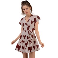 Valentine Day Heart Love Pattern Flutter Sleeve Wrap Dress by artworkshop