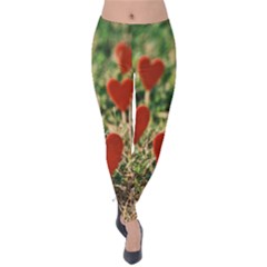 Valentine Day Heart Pattern Love Velvet Leggings by artworkshop