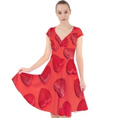 Valentine Day Heart Pattern  Cap Sleeve Front Wrap Midi Dress by artworkshop