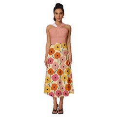 Floral Pattern Shawl Sleeveless Cross Front Cocktail Midi Chiffon Dress by flowerland