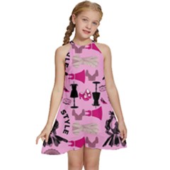 Fashion Girl Newyork Bts Nft Kids  Halter Collar Waist Tie Chiffon Dress by Ravend