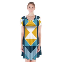 Abstract Pattern T- Shirt Hourglass Pattern  Sunburst Tones Abstract  Blue And Gold  Soft Furnishing Short Sleeve V-neck Flare Dress by maxcute