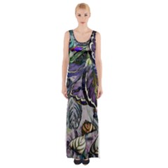 Dark Leaves Thigh Split Maxi Dress by DinkovaArt