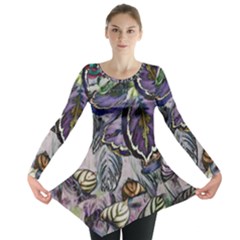 Dark Leaves Long Sleeve Tunic  by DinkovaArt