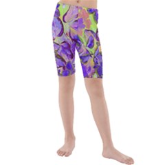 Purple Leaves Kids  Mid Length Swim Shorts by DinkovaArt