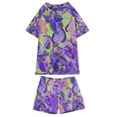 Purple Leaves Kids  Swim Tee And Shorts Set by DinkovaArt