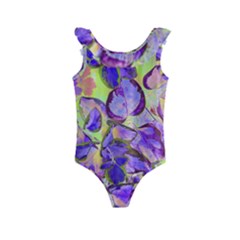 Purple Leaves Kids  Frill Swimsuit by DinkovaArt