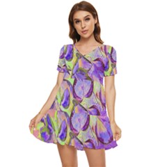 Purple Leaves Tiered Short Sleeve Babydoll Dress by DinkovaArt