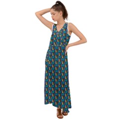 Evita Pop Art Style Graphic Motif Pattern V-neck Chiffon Maxi Dress by dflcprintsclothing