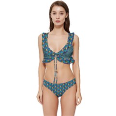 Evita Pop Art Style Graphic Motif Pattern Low Cut Ruffle Edge Bikini Set by dflcprintsclothing