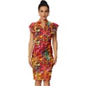 Design Art Pattern Vintage Frill Sleeve V-Neck Bodycon Dress View1