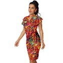 Design Art Pattern Vintage Frill Sleeve V-Neck Bodycon Dress View2