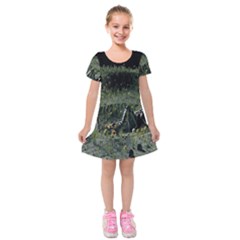 Astronaut Lying In Flowers Fantasy Kids  Short Sleeve Velvet Dress by artworkshop