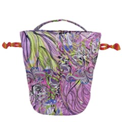 Abstract Intarsio Drawstring Bucket Bag by kaleidomarblingart