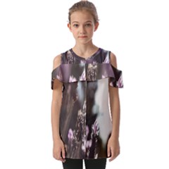 Purple Flower Pattern Fold Over Open Sleeve Top by artworkshop