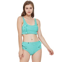 Teal Brick Texture Frilly Bikini Set by artworkshop