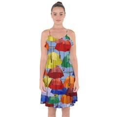 Umbrellas Colourful Ruffle Detail Chiffon Dress by artworkshop