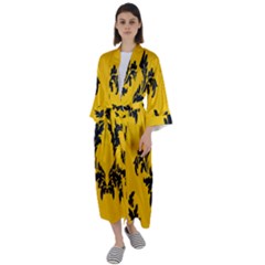 Yellow Regal Filagree Pattern Maxi Satin Kimono by artworkshop