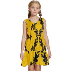 Yellow Regal Filagree Pattern Kids  Sleeveless Tiered Mini Dress by artworkshop