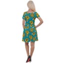 Turquoise And Yellow Floral Cap Sleeve Velour Dress  View2