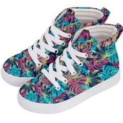 Neon Leaves Kids  Hi-top Skate Sneakers by fructosebat